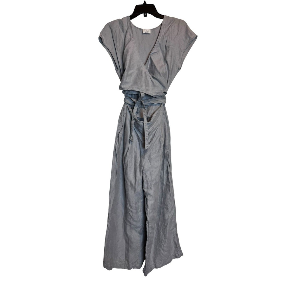 Aritzia Wilfred Brax Jumpsuit 6 Gray Linen Blend Wide Leg Tie Waist - Picture 2 of 7